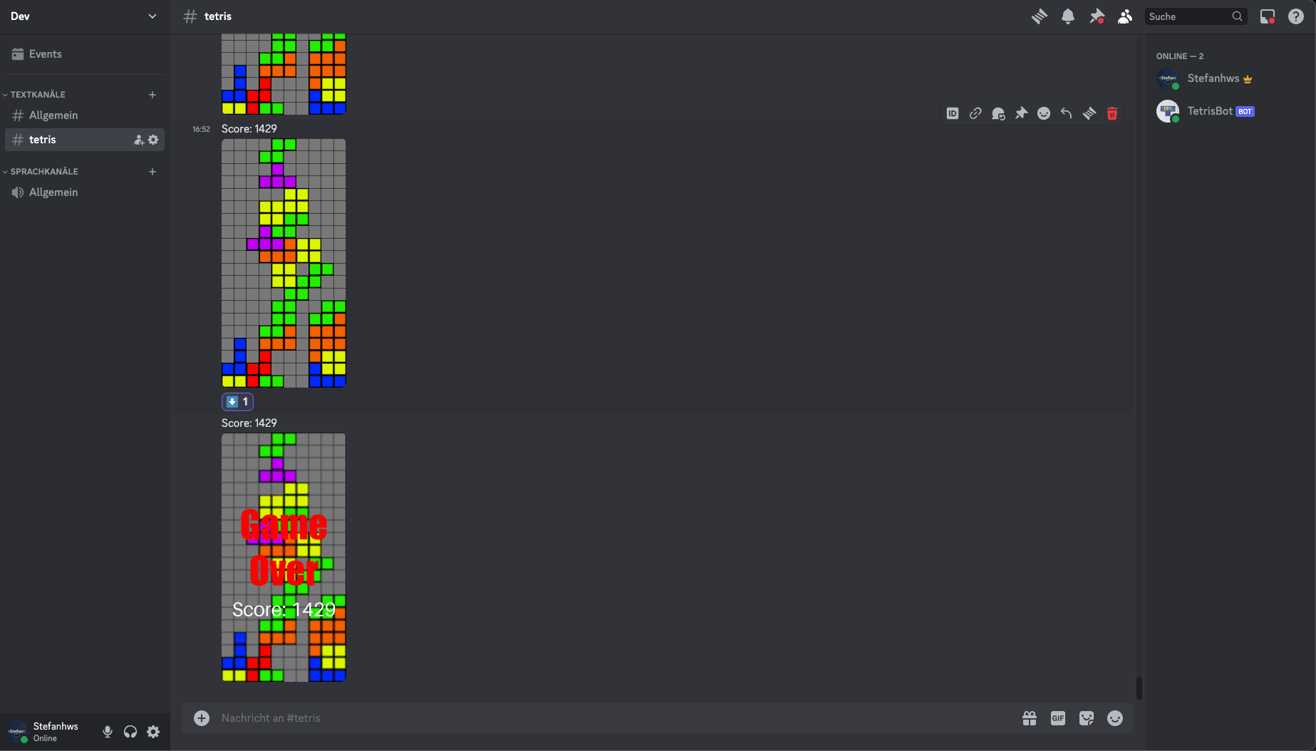 Discord plays Tetris
